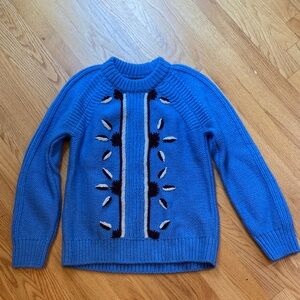 Smythe Blue Sweater with White and Black Accents